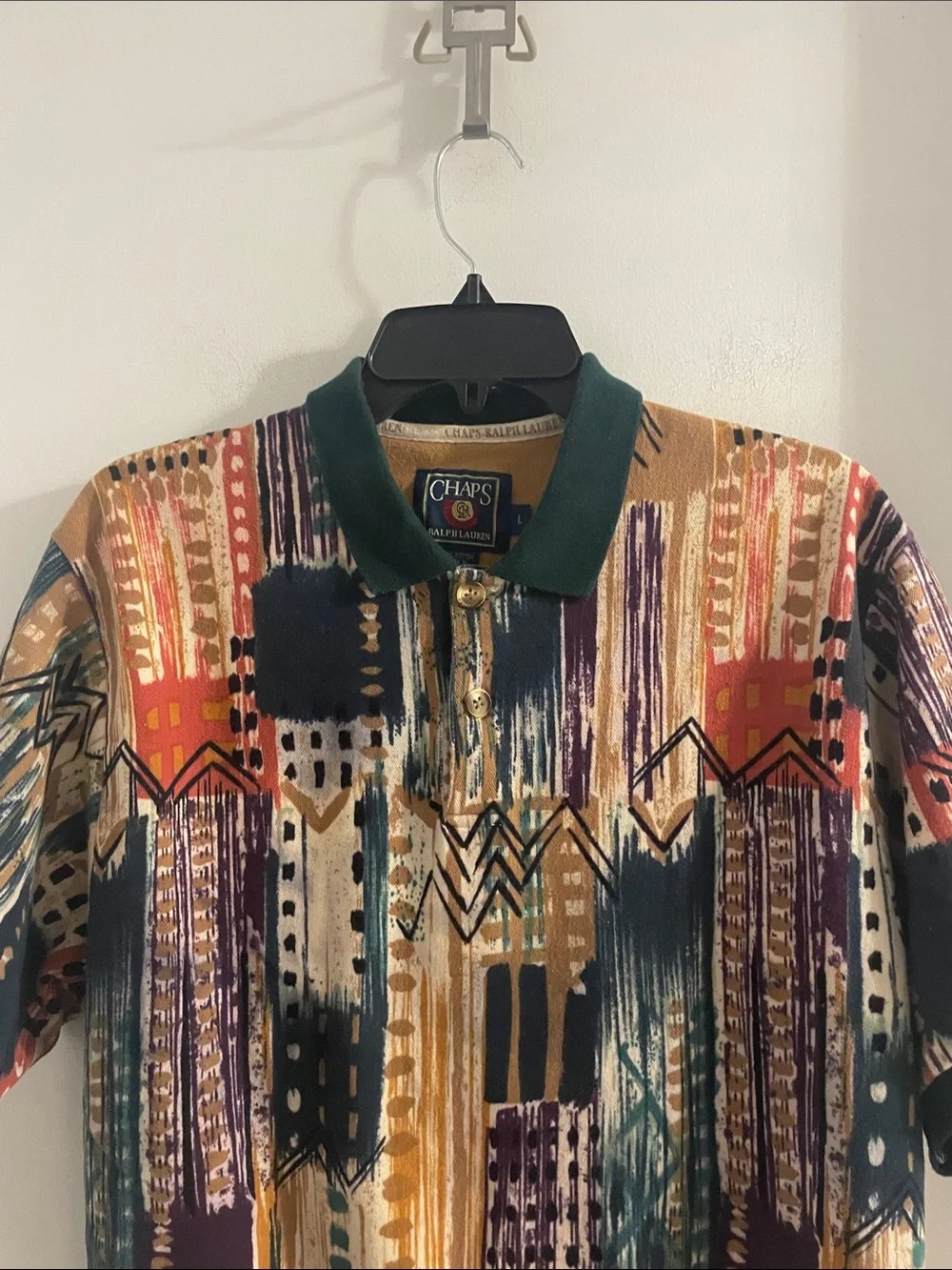NWOT VTG 90's Chaps Ralph Lauren Large Multicolor cotton Aztec S/S Polo Shirt
